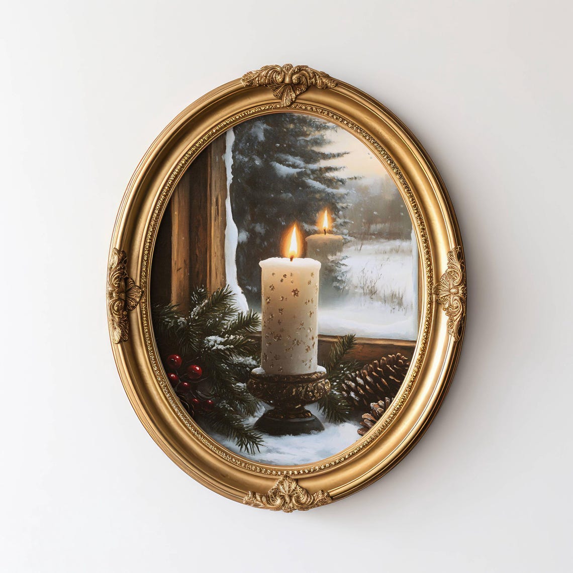Christmas Candle in Window Snowy Pine Cozy Winter Holiday Poster - Image 2
