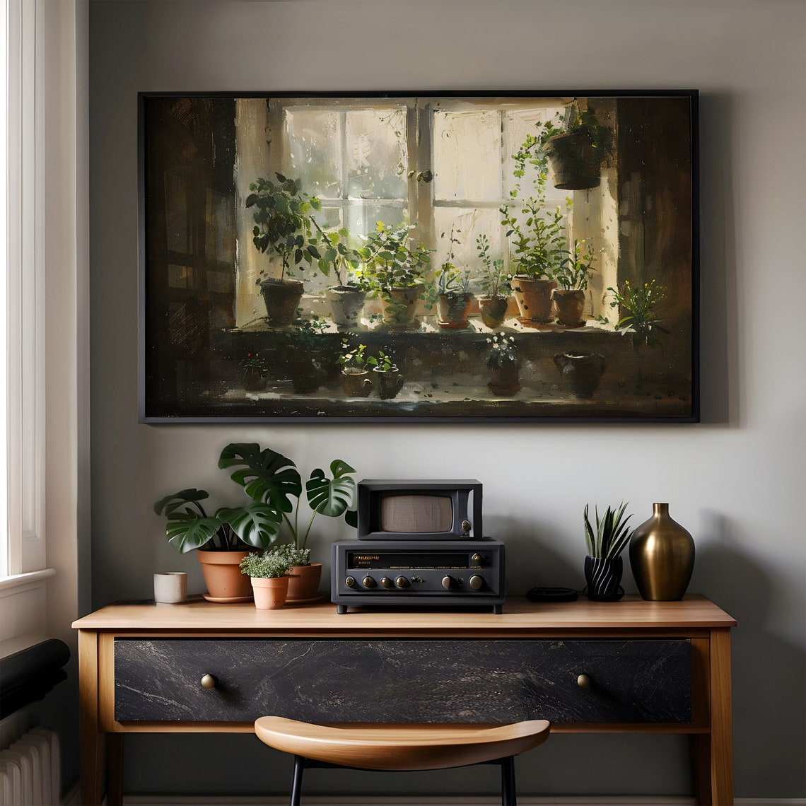Sunny Windowsill Houseplants Botanical Still Life Painting Poster - Image 6