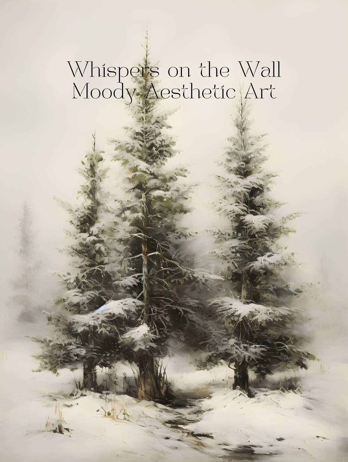 Snowy Pine Trees in Mist Neutral Winter Landscape Wall Poster - Image 5