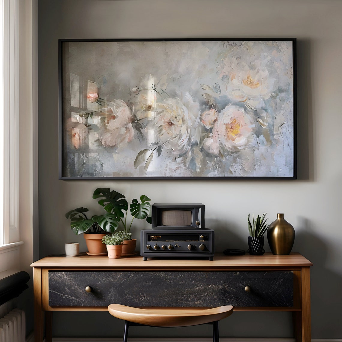 Blush Pink Roses Impressionistic Floral Painting Vintage Style Poster - Image 3