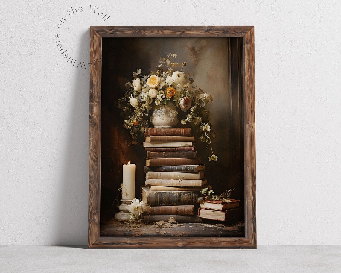 Dark Academia Book Still Life Floral Art Print - Image 6
