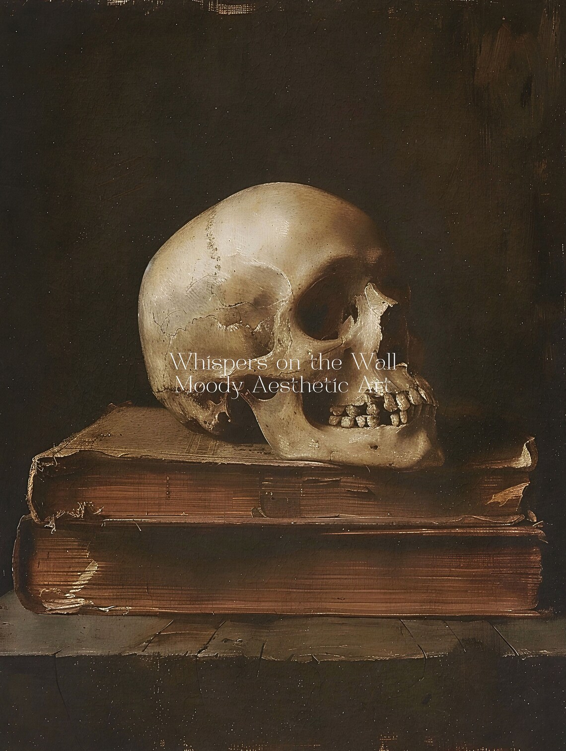 Memento Mori Skull On Old Books Dark Vanitas Still Life Painting Poster - Image 5