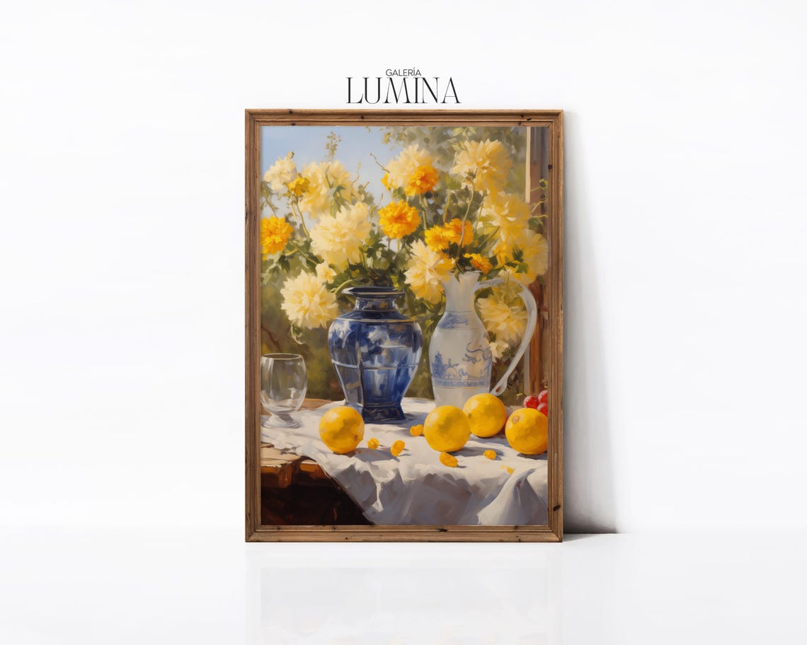 Italian Kitchen Still Life Lemons Chrysanthemums Window Garden Poster - Image 3