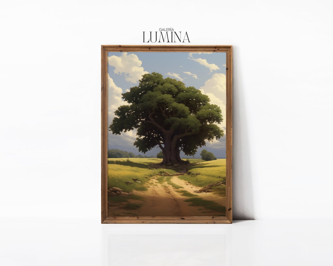 Oak Tree In Field Original Painting Nature Inspired Wall Decor Rustic Landscape Art Countryside Print Art Frame Tv Art 083 - Image 3