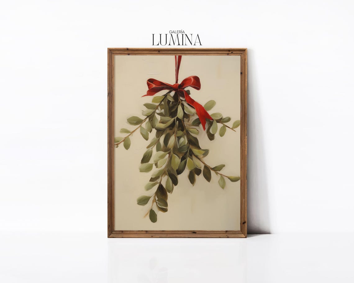 Hanging Mistletoe with Red Ribbon Minimalist Christmas Poster - Image 2