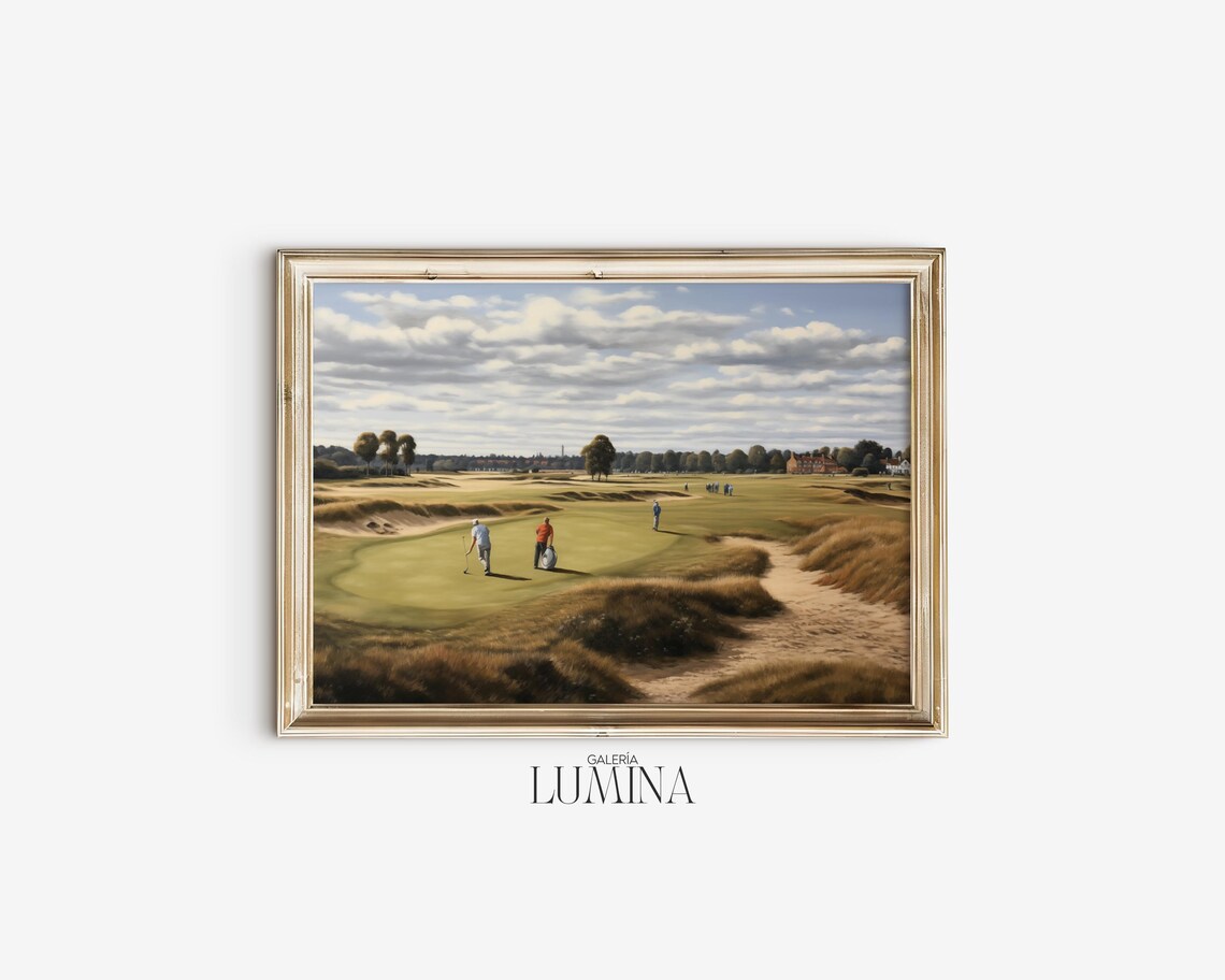 Vintage Golf Club Oil Painting, Men Playing Golf Art Print - Image 2