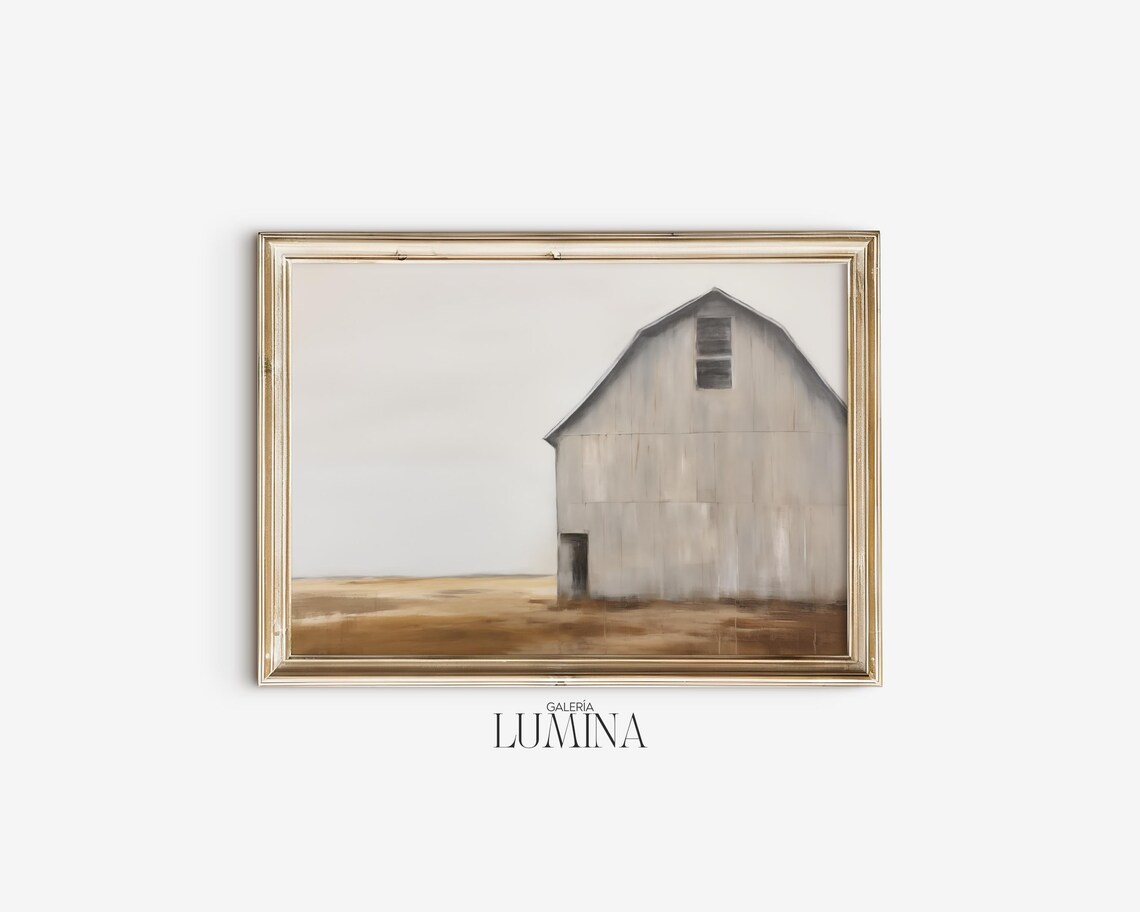 Vintage White Barn Oil Painting, Rustic Farmhouse Art Print - Image 2