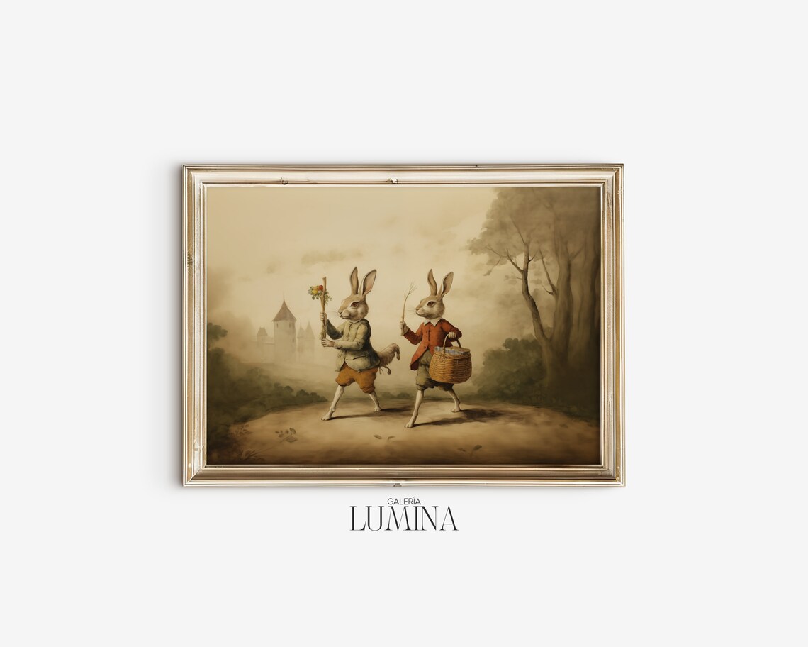 Rustic Rabbit Vintage Bunny Art Print, Country Decor - Image 2