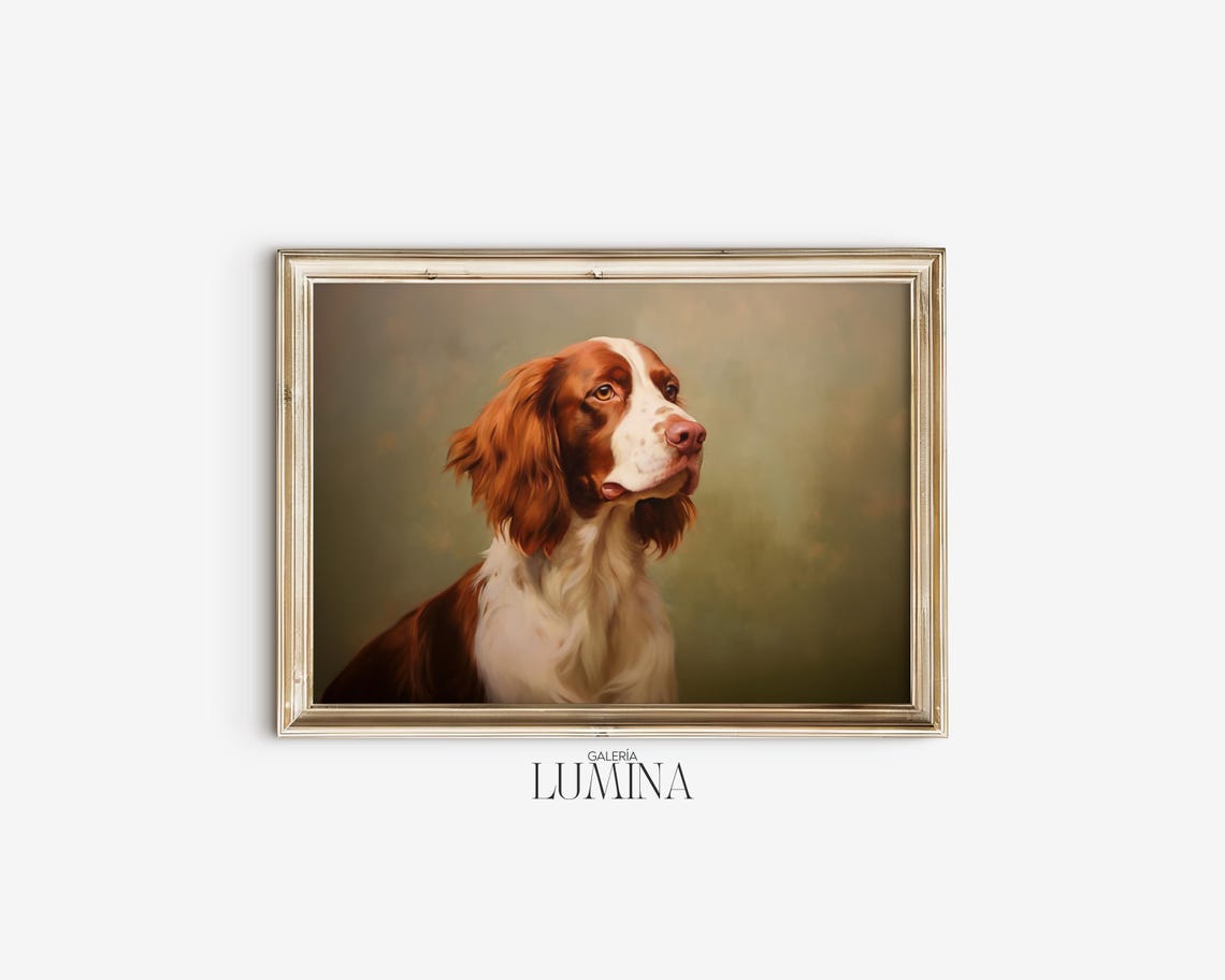 Brittany Spaniel Dog Portrait Painting Vintage English Dog Oil Painting Antique Animal Portrait Print Art Frame Tv Art 475 - Image 2