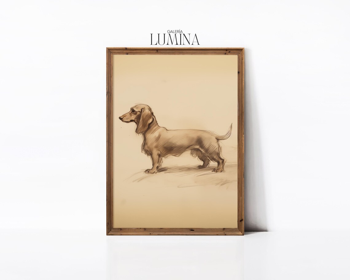 Minimalist Standing Dachshund Pencil Sketch Sepia Dog Art Poster - Image 2