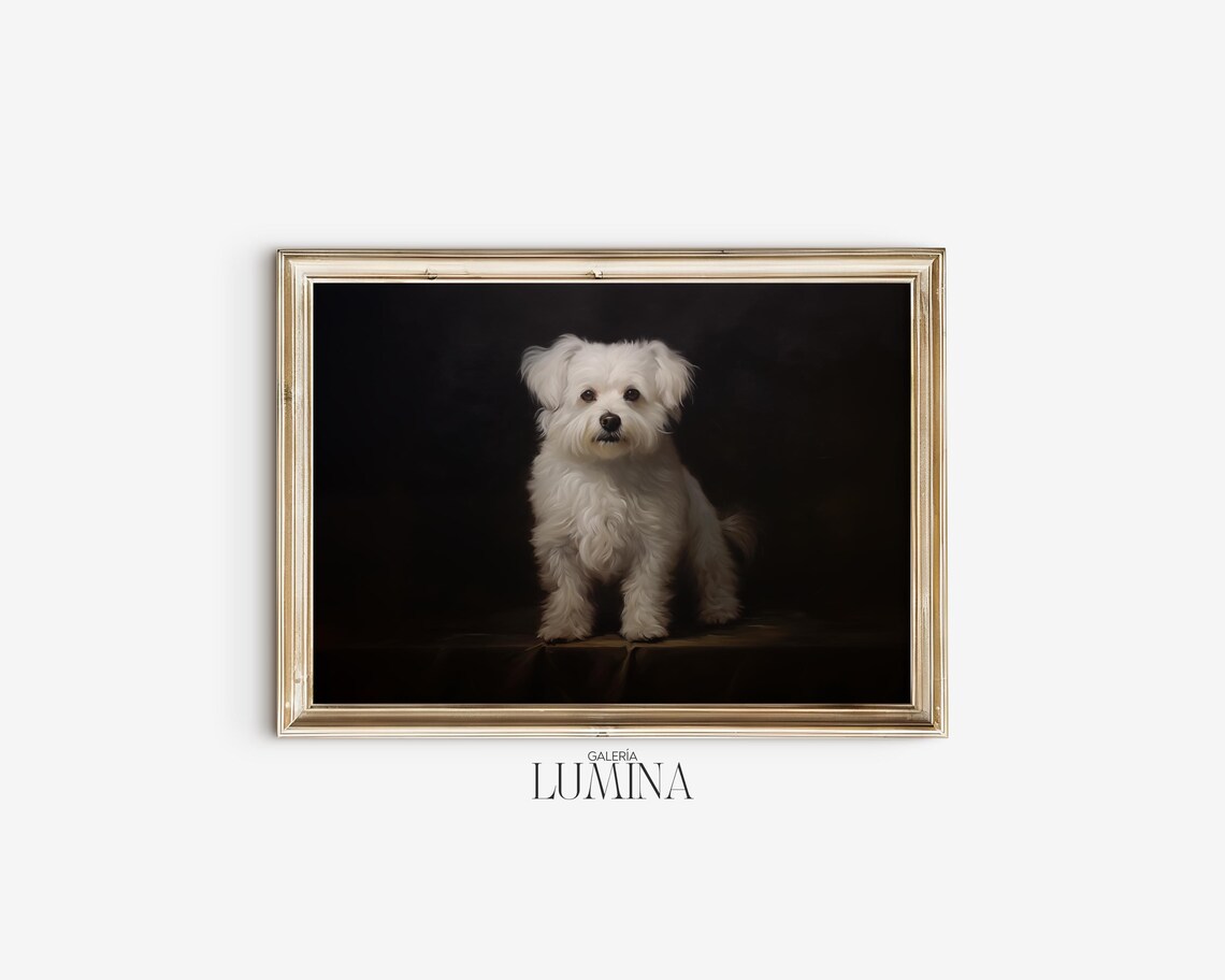 Maltese Terrier Portrait, Minimalist Oil Painting Print - Image 2