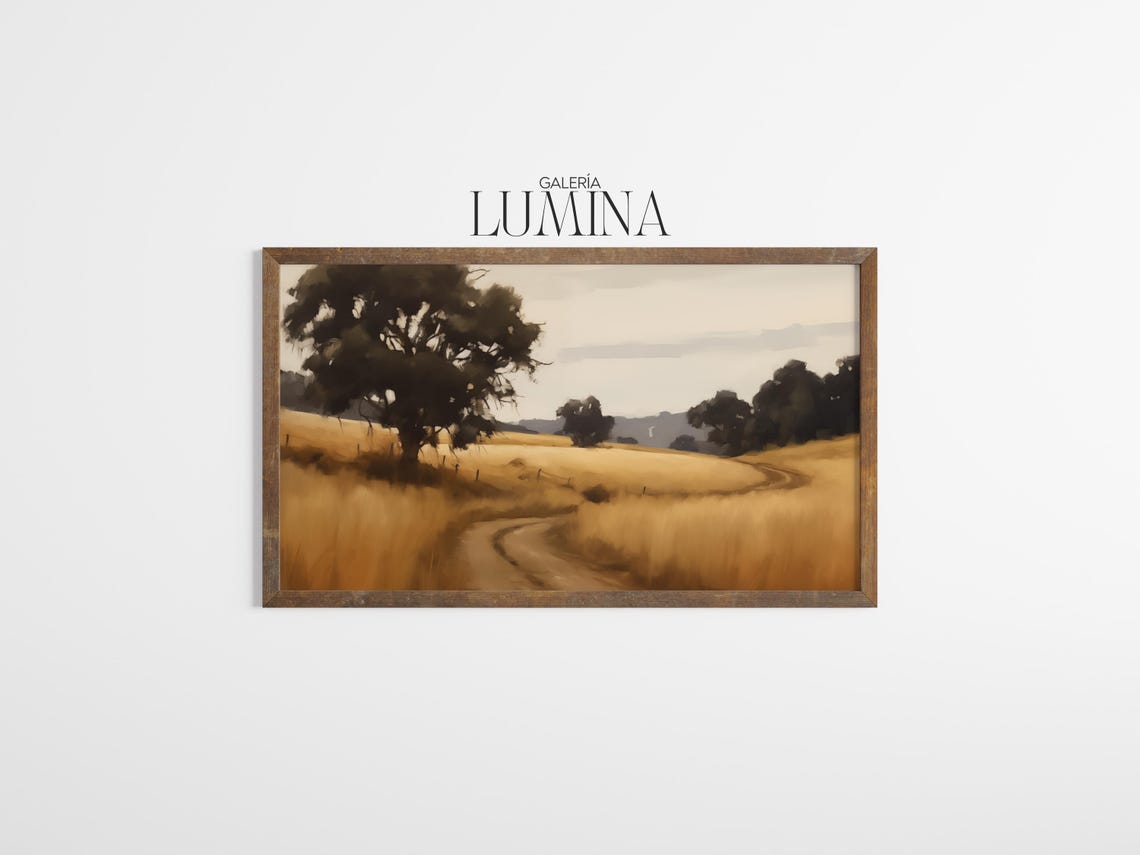 Rustic Golden Wheat Field Winding Path Tree Countryside Poster - Image 3