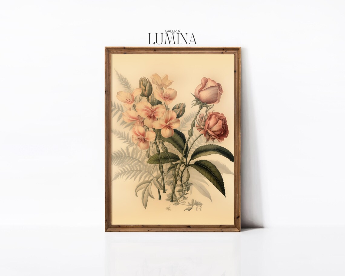 Vintage Botanical Illustration Roses Ferns Antique Floral Poster - Image 2