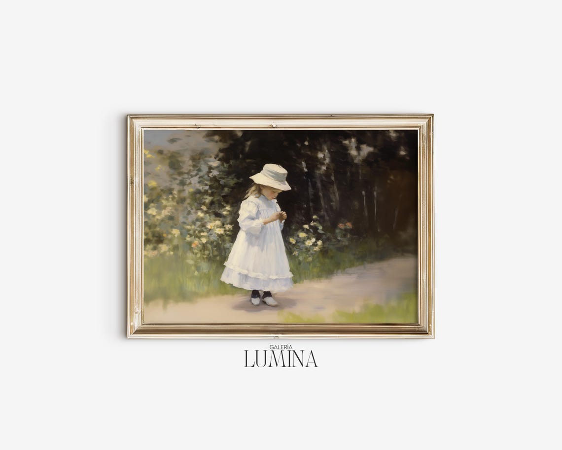 Vintage Little Girl Original Oil Painting Moody Child Portrait Painting Antique Girl Nursery Wall Art Art Frame Tv Art 476 - Image 2