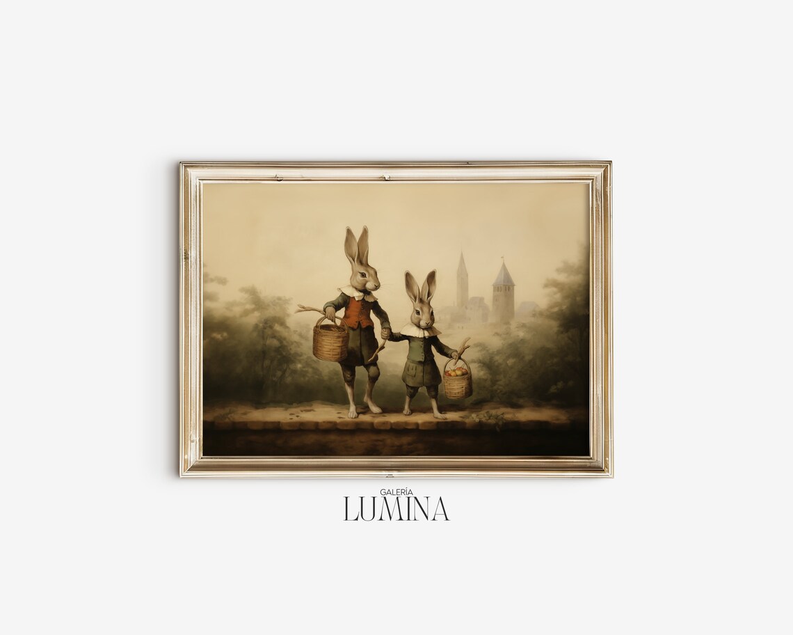 Rustic Rabbit Painting Vintage Bunny Art Print - Image 2