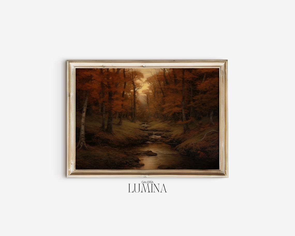 Autumn Forest Oil Painting Rustic Fall Forest Landscape Painting Moody Country Landscape Oil Painting Art Frame Tv Art 554 - Image 2