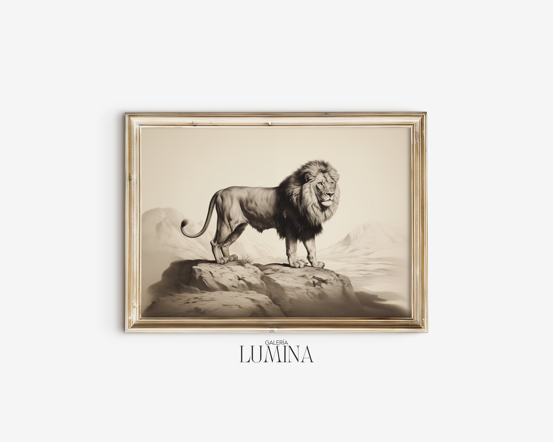 Lion Vintage Animal Print, Pencil and Ink Art Print - Image 2
