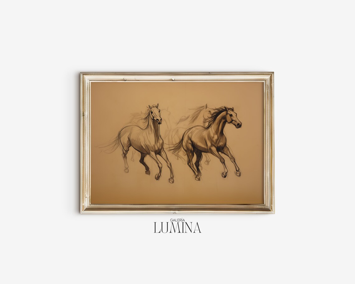 Horses Running Pencil Sketch, Minimalist Neutral Art Print - Image 2