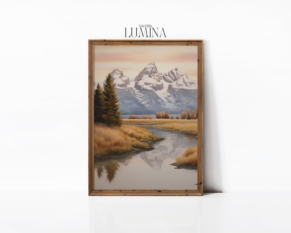 Nature Landscape Painting Mountains Original Painting Peaceful Scenery Wall Art Rustic Home Decor Art Frame Tv Art 162 - Image 3