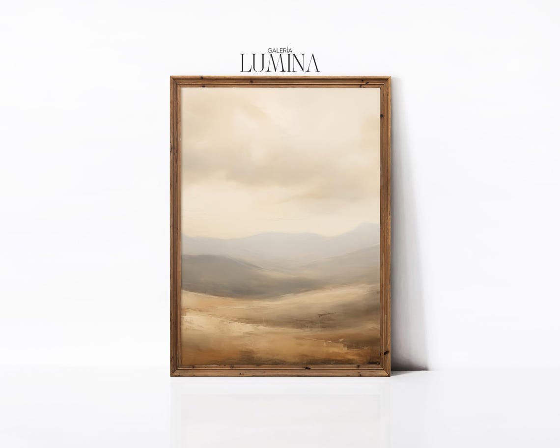 Muted Mountain Landscape Oil Painting Minimalist Abstract Landscape Print Neutral Vintage Rustic Art Art Frame Tv Art 605 - Image 3