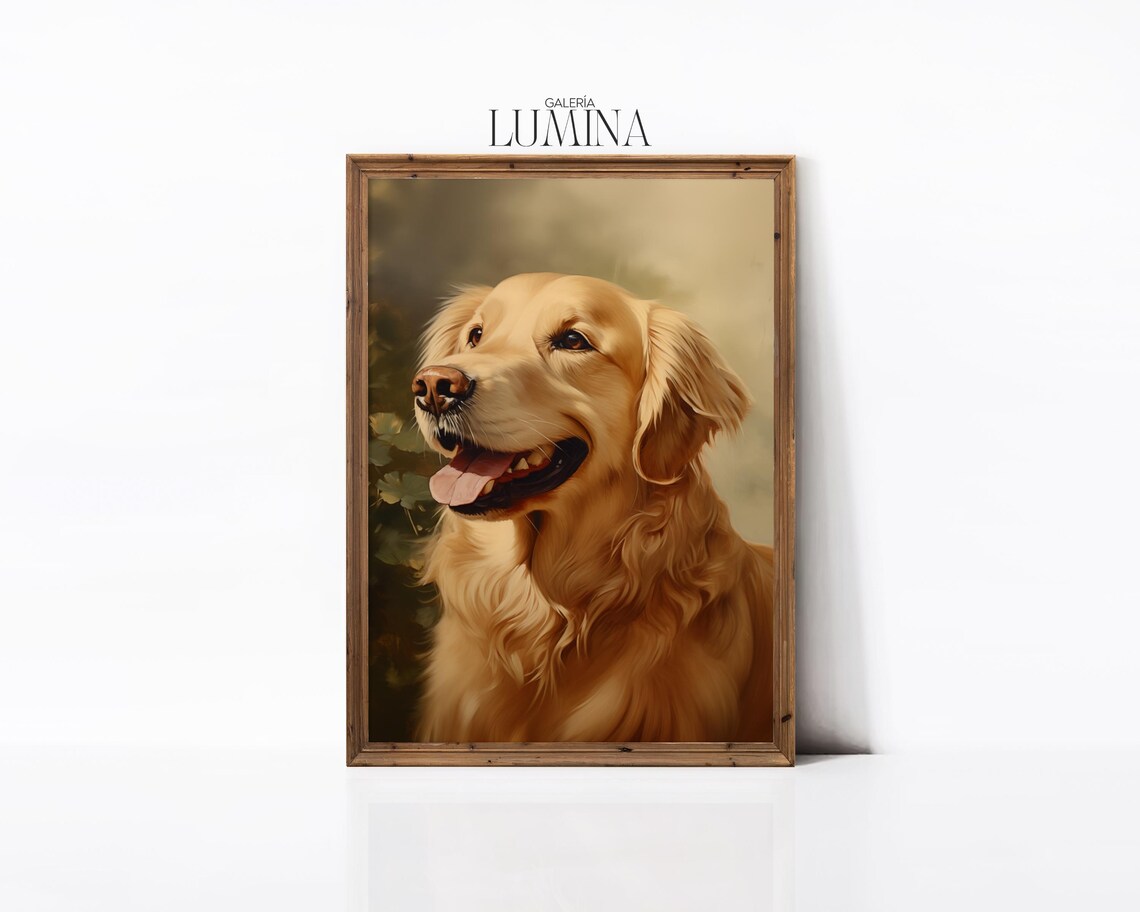 Golden Retriever Portrait Happy Dog Warm Golden Light Painting Poster - Image 3