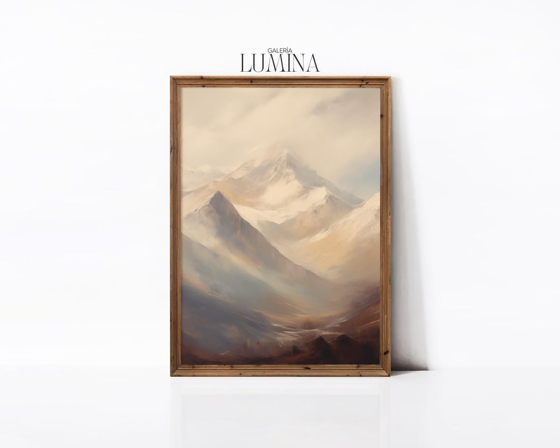 Vintage Mountains Oil Painting Muted Mountain Antique Landscape Artwork Rustic Nature Scenery Print Art Frame Tv Art 912 - Image 2
