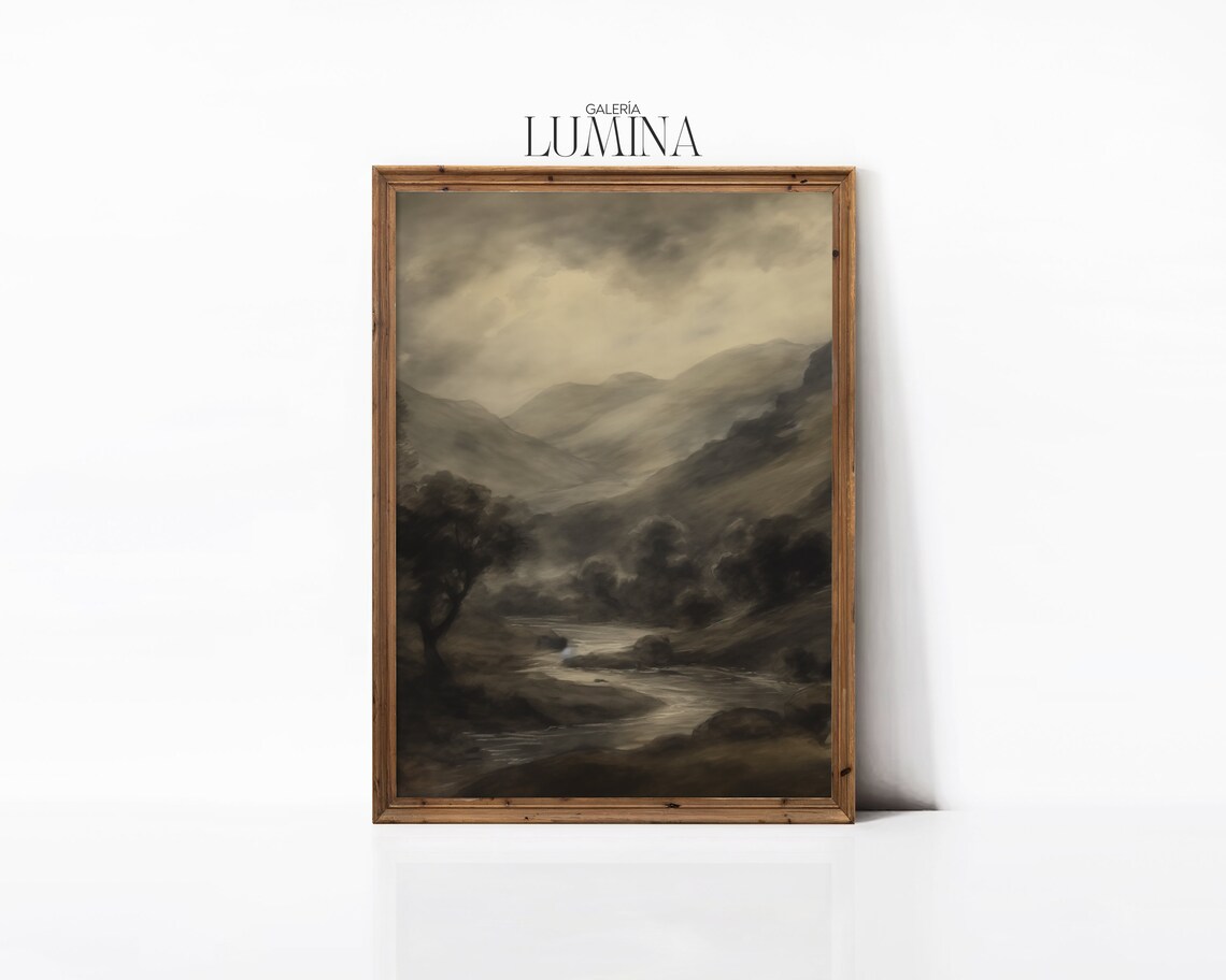 Moody Mountain Landscape Art Print, Antique Scenery - Image 3