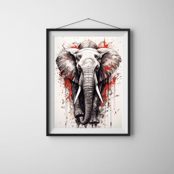 Elephant Strength Art Print Bold Red Accent Aigenerated