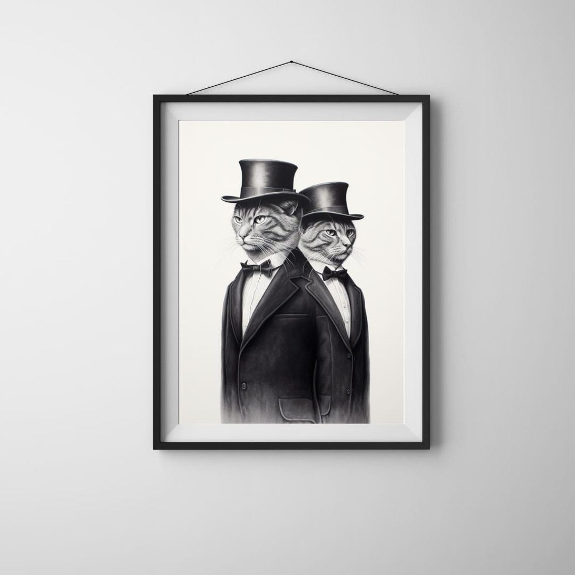 Dapper Cat Art Print Tuxedo Illustration Wall Decor Elegant Portrait Formal