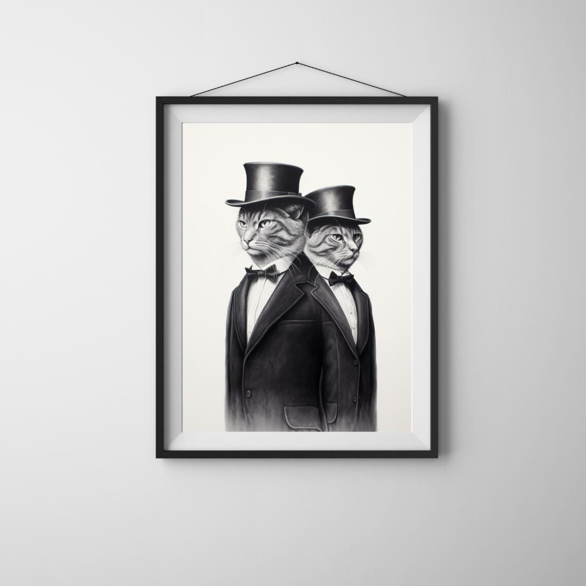 Dapper Gentleman Cats Tuxedo Top Hat Black And White Formal Portrait Poster