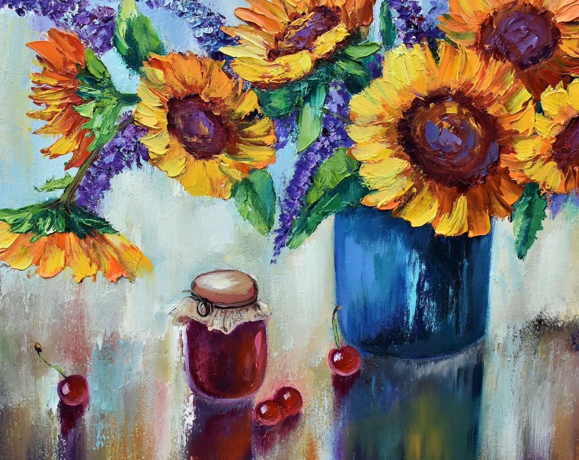 Painting Sunflowers Floral Artwork Sunflower Art Flower Oil Painting Still Life Sunflower Oil Art Wall Art Still Life Painting Impres