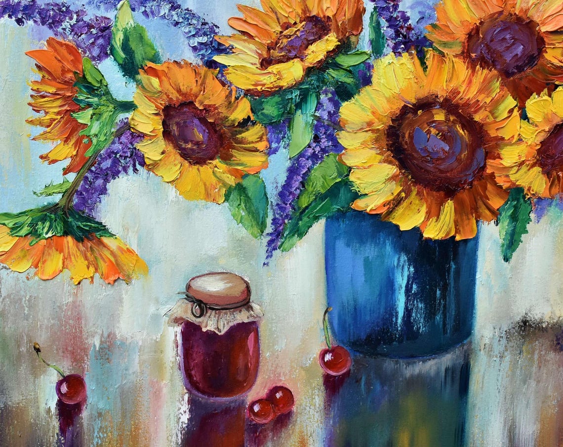 Sunflower Art Kitchen Art Food Flower Painting Sunflowers Painting Flower Oil Painting Hand Painted Food Oil Painting Still Life