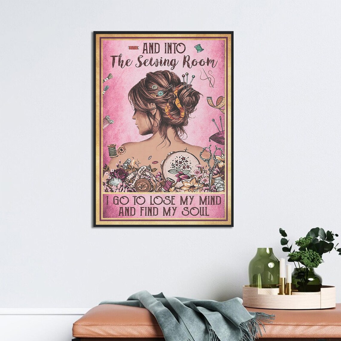 Floral Sewing Girl Art Print, Sewing Room Decor - Image 3