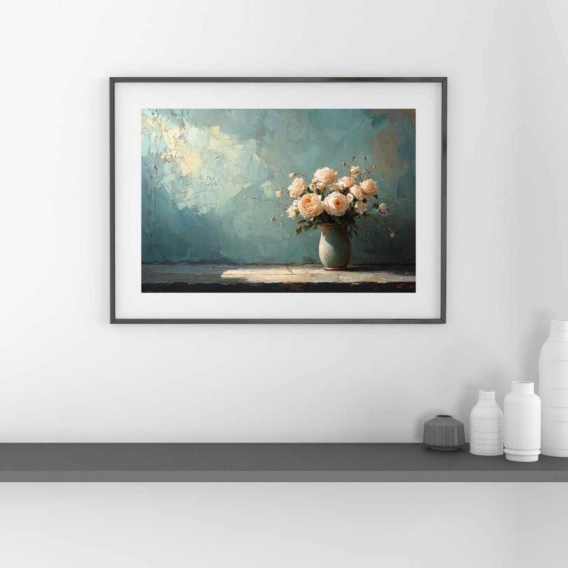 Blush Roses in a Vase Vintage Floral Still Life Painting Poster - Image 2