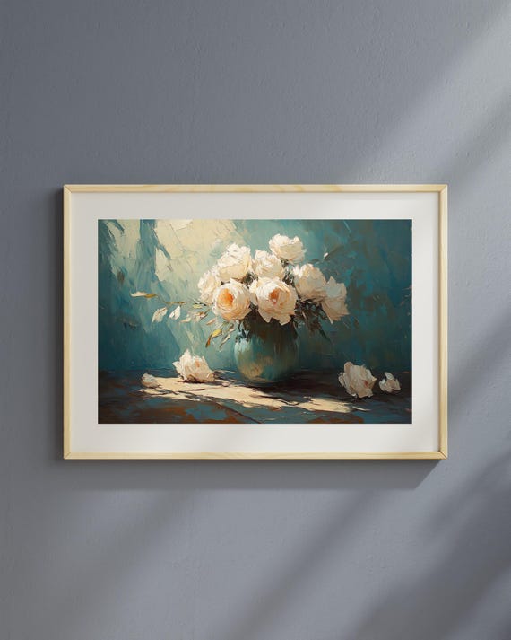 Moody Vintage Flower Impasto Artwork Oil Painting Style Instant