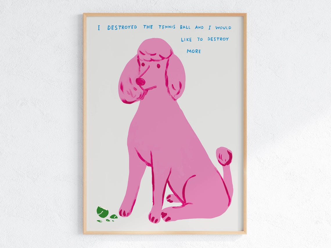 David Shrigley Pink Poodle Destroyed Tennis Ball Funny Dog Poster