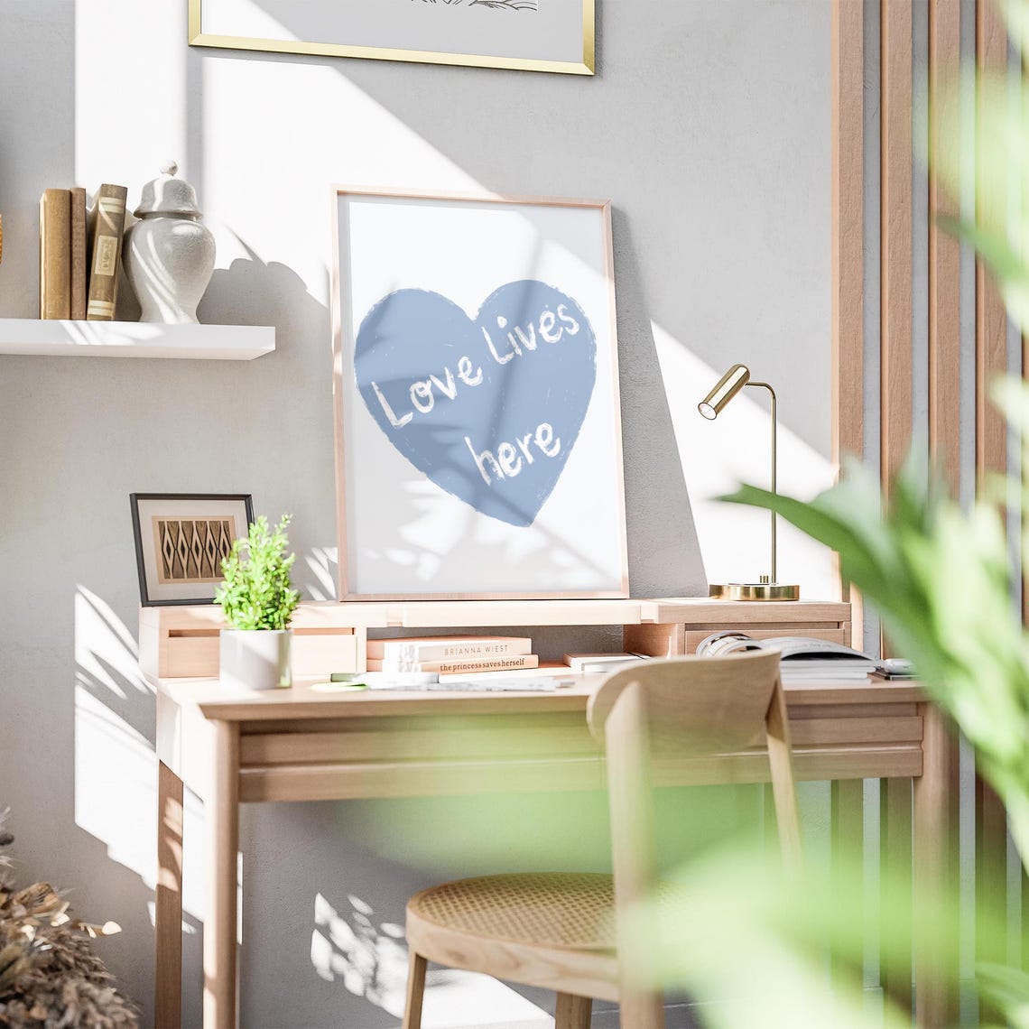 Love Lives Here Hand Painted Blue Heart Quote Family Home Print - Image 2