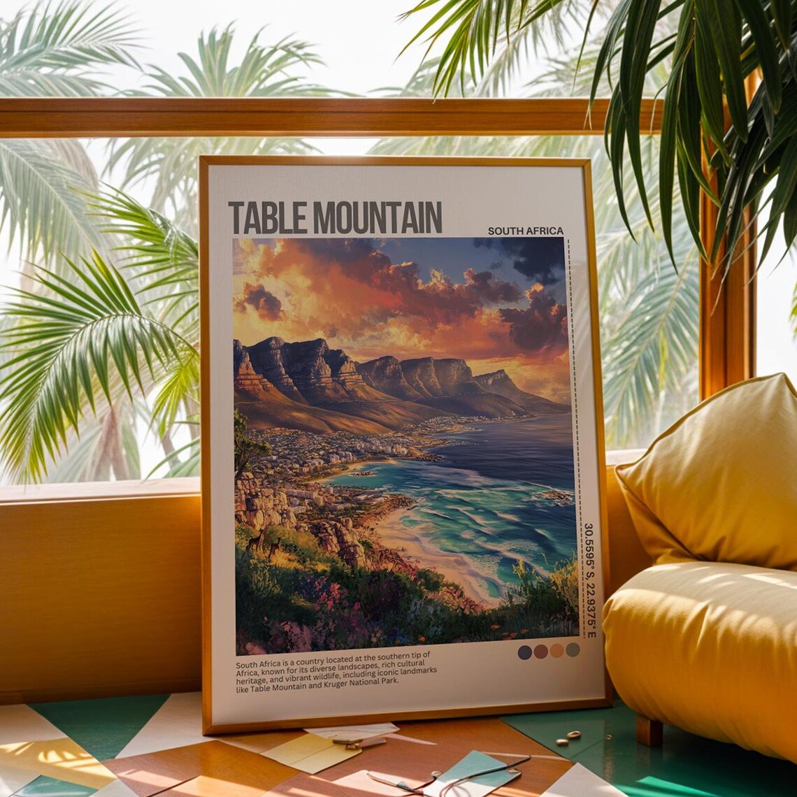 Table Mountain Cape Town Coastline South Africa Travel Poster