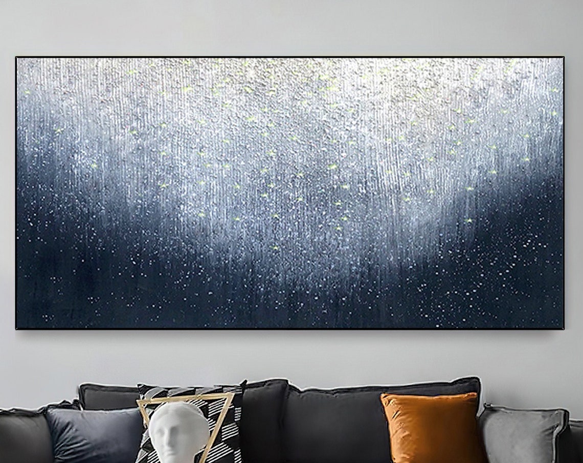 Midnight Blue Starry Night Sky Textured Minimalist Abstract Art Poster