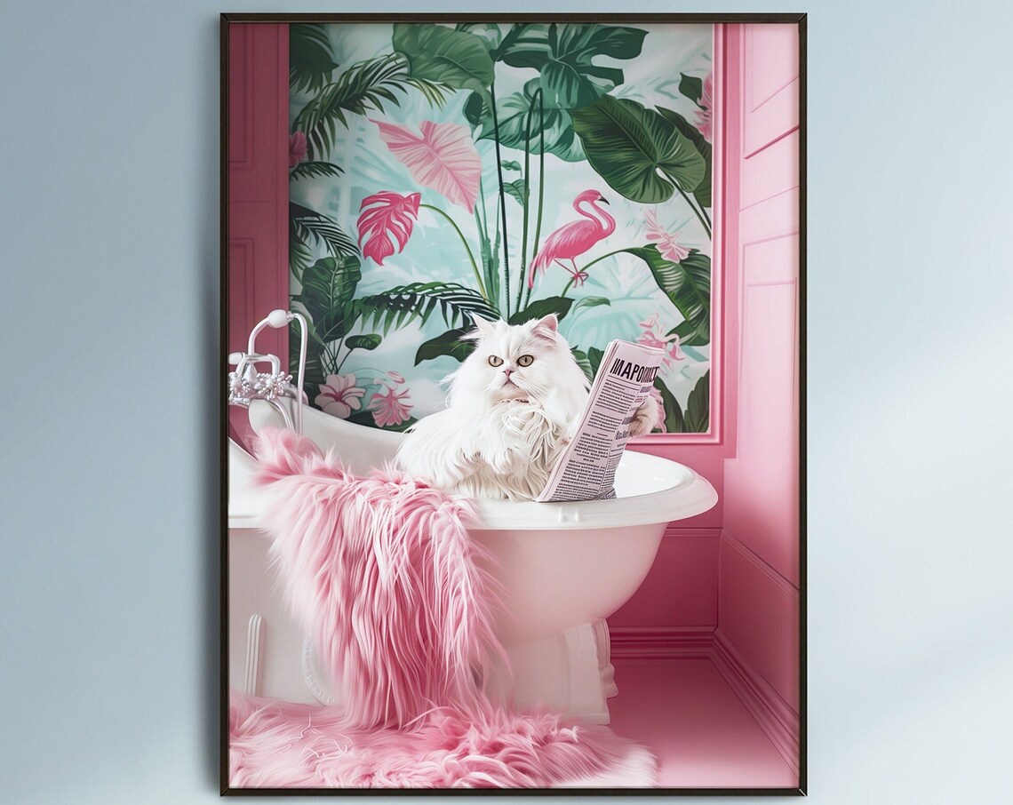 Cat Reading In Bathtub Funny Bathroom Wall Art - Image 4