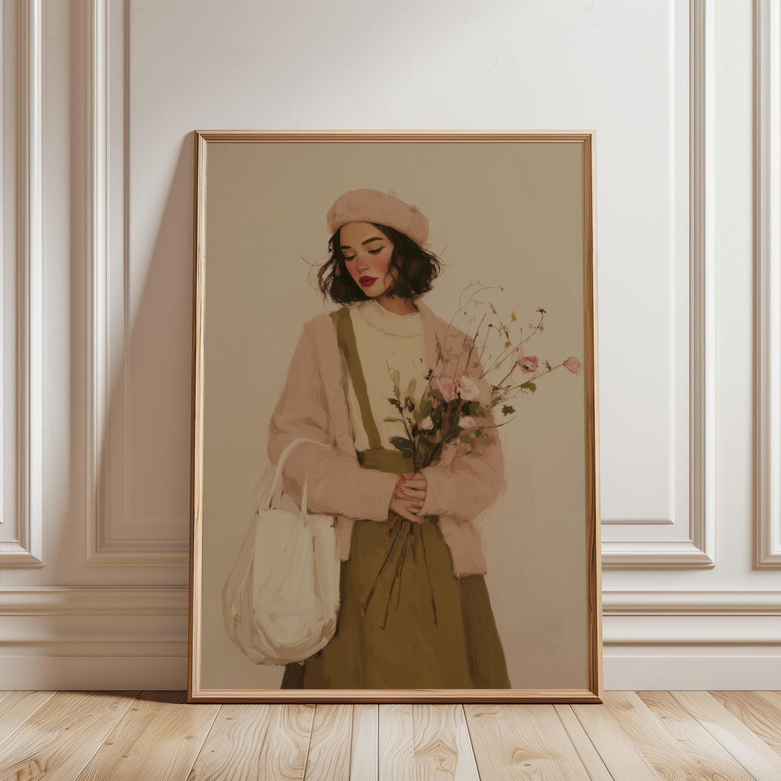 Parisian Woman With Wildflowers Beret Vintage Style Art Poster