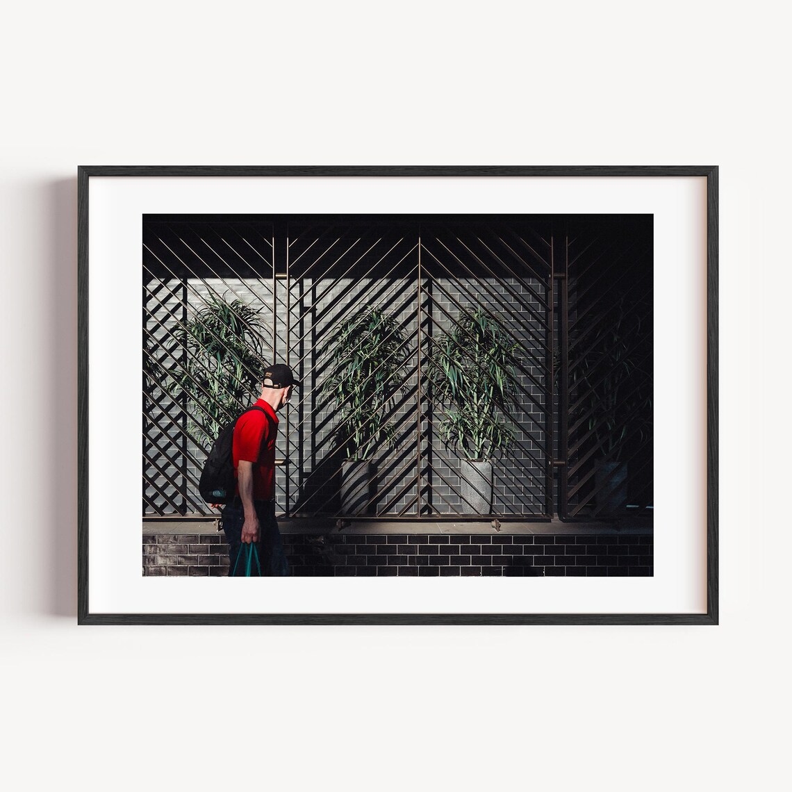 Sydney Street Photography Man Red Shirt Urban Shadows City Life Photo Print