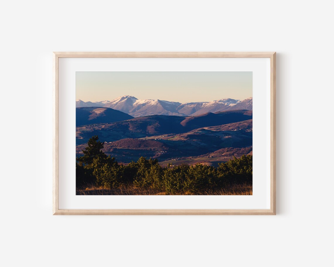 Snow Capped Mountain Peaks At Winter Sunset Landscape Photography Poster