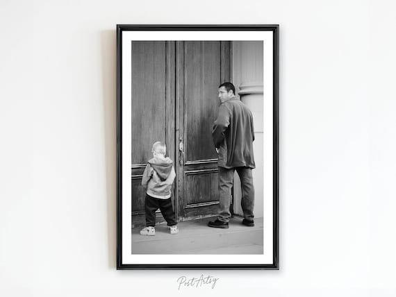 Funny Black And White Father Son Bathroom Photo Poster Vintage Humor Art