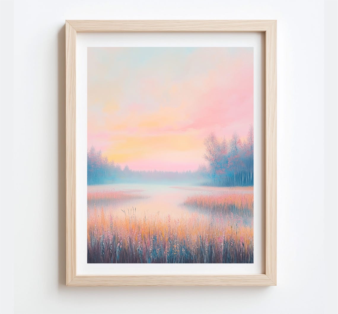 Boho Landscape In Pastel Shades Nature Art Home Decor Bohemian Sunset Design - Image 3