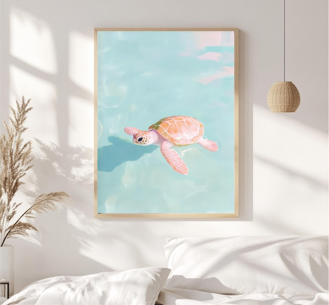 Sea Turtle Art In Pastel Shades Tropical Decor Design For Beach House Or Relaxing Space - Image 4