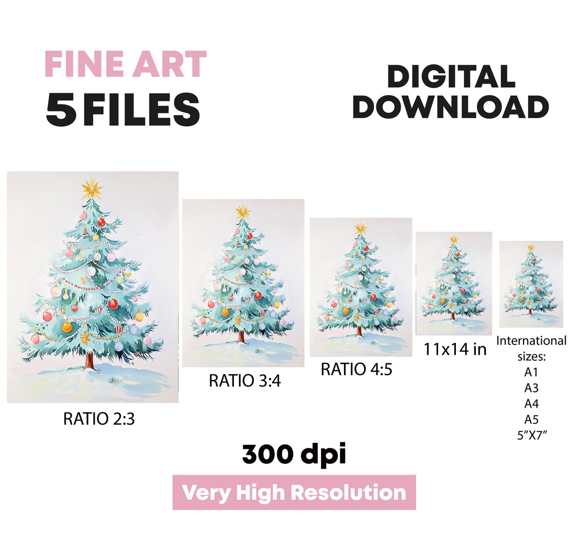 Retro Christmas Tree With Colorful Ornaments Watercolor Art Poster - Image 3