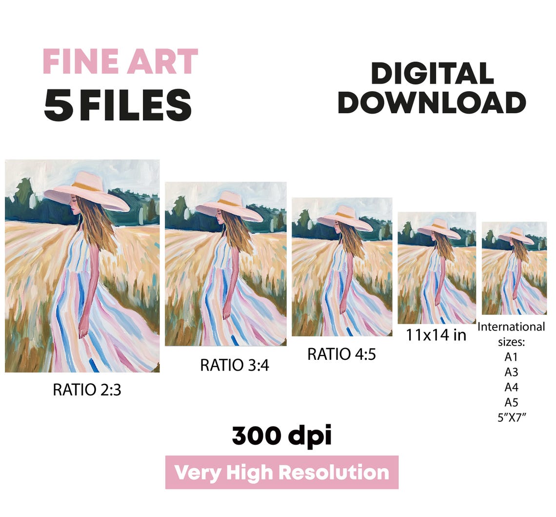 Painting Of Woman With Striped Dress Art To Print Pink International Womens Day Feminist Decoration - Image 5