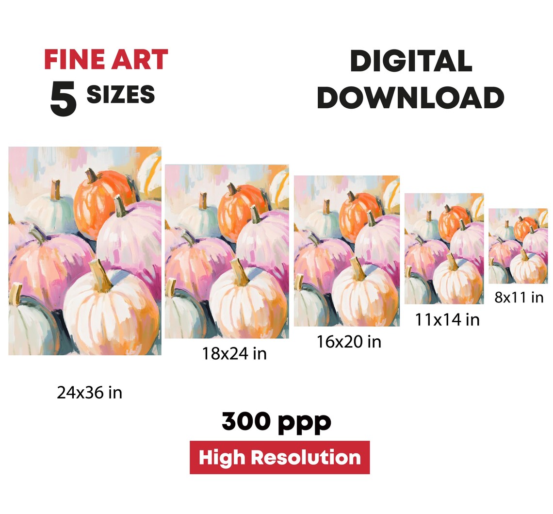 Pastel Pumpkins Pink Orange White Fall Harvest Seasonal Print - Image 4