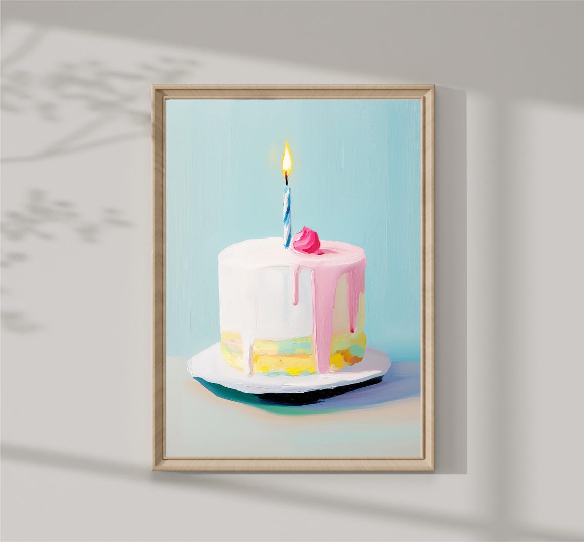 Colorful Cake Painting Pastel Cake Wall Decor Print Kitchen Decor Impressionist Food Print